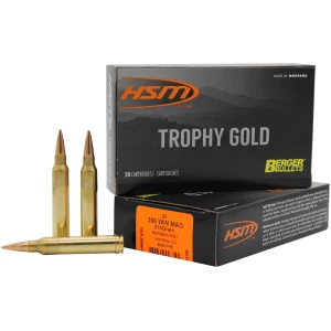 Box of HSM Trophy Gold .300 Win Mag 210 gr Berger VLD hunting ammunition, 20 rounds