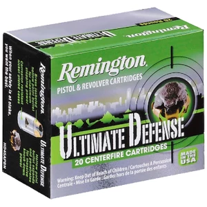 Remington Ultimate Defense .40 S&W 180 gr BJHP ammunition box, 20 rounds