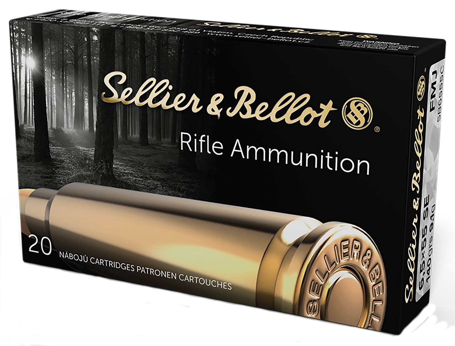Sellier & Bellot SB6555C 6.5x55 Swedish 140 gr FMJ Boat Tail rifle ammunition 20rd box