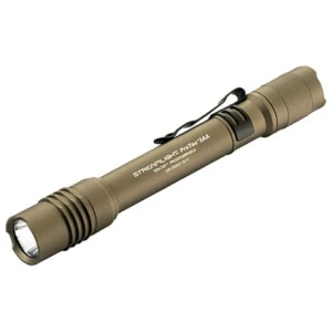 Streamlight ProTac 2AA flashlight in coyote finish with pocket clip and holster