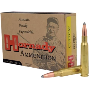 Box of Hornady Custom Lite .275 Rigby 140 gr InterLock Spire Point rifle ammunition