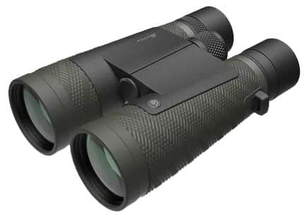 Burris SignatureHD 15x56 binocular in green/gray, angled view