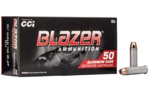 CCI Blazer .357 Magnum 158 gr JHP aluminum-cased handgun ammunition box