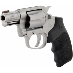 Colt Cobra 2-inch stainless revolver .38 Special +P with Hogue overmolded rubber grip and red fiber optic front sight