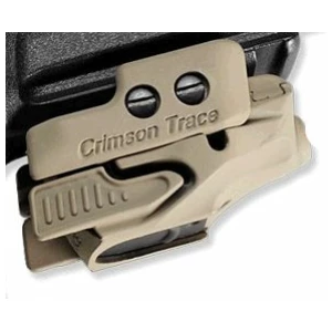 Crimson Trace RailMaster CMR-201 red laser sight in tan mounted on a Picatinny rail