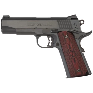 Colt Combat Commander 9mm 4.25in blued pistol with G10 checkered grips and Novak sights