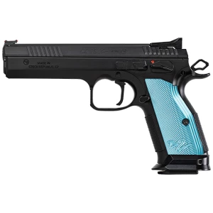 CZ-USA TS 2 .40 S&W pistol, black polycoat frame with blue aluminum grips, 3x17-rd mags