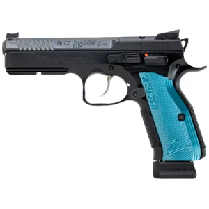 CZ Shadow 2 Optics-Ready 9mm pistol black slide blue aluminum grips 4.89 in barrel