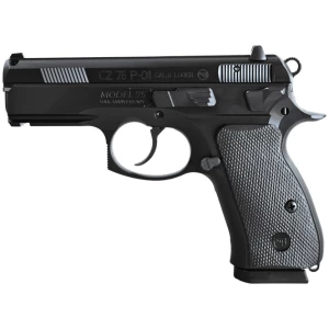 CZ-USA 75 P-01 50th Anniversary Elite 9mm pistol, 3.75 inch barrel, black engraved slide, black polycoat aluminum frame