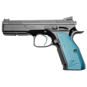 CZ Shadow 2 ACCU 9mm 4.9in Black Polycoat steel frame with blue aluminum grips