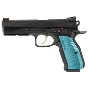 CZ-USA Shadow 2 ACCU 9mm pistol with black frame and blue aluminum grips