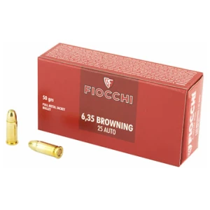 Fiocchi .25 ACP 50 gr FMJ ammunition 50 rd box with brass cases