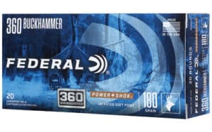 Box of Federal Power-Shok .360 Buckhammer 180 gr jacketed soft point ammunition, 20 rounds