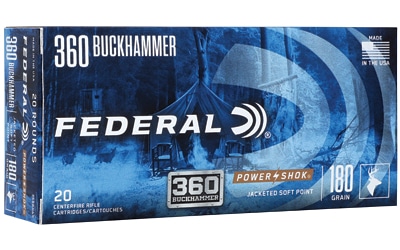 Box of Federal Power-Shok .360 Buckhammer 180 gr jacketed soft point ammunition, 20 rounds