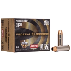 Federal Premium Hydra-Shok .38 Special 110 gr JHP ammunition box, 20 rounds