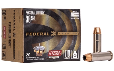 Federal Premium Hydra-Shok .38 Special 110 gr JHP ammunition box, 20 rounds