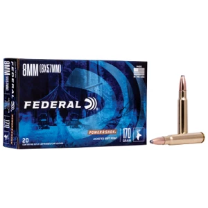 Federal Power-Shok 8mm Mauser 170gr Jacketed Soft Point ammunition box with 20 rounds