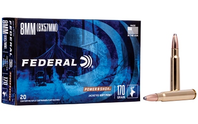 Federal Power-Shok 8mm Mauser 170gr Jacketed Soft Point ammunition box with 20 rounds