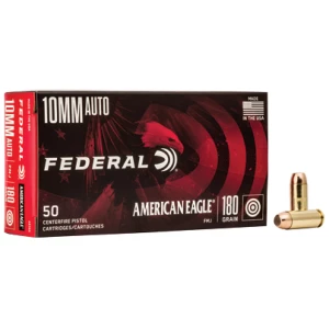 Box of Federal American Eagle 10mm Full Metal Jacket (FMJ) handgun ammunition