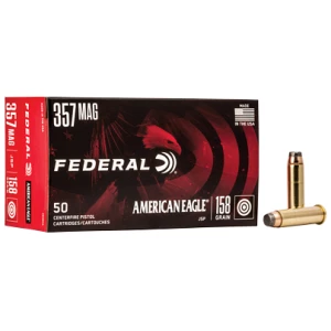 Federal American Eagle .357 Magnum 158 gr JSP ammunition box, 50 rounds