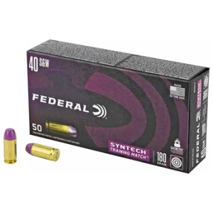 Federal American Eagle Syntech Training Match 40 S&W 180 gr TSJ 50rd box and cartridges