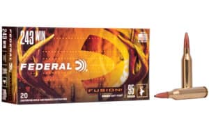 Federal Fusion .243 Winchester 95 gr jacketed soft point ammunition box, 20 rounds