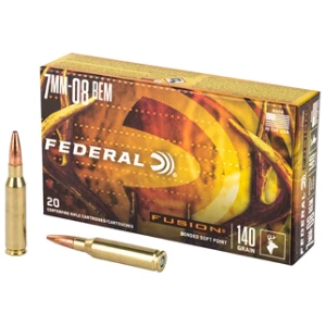 Box of Federal Fusion 7mm-08 Rem 140 gr bonded soft point rifle ammunition, 20 rounds