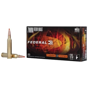 Federal Fusion Tipped 7mm Remington Magnum 175gr ammunition box with 20 rounds