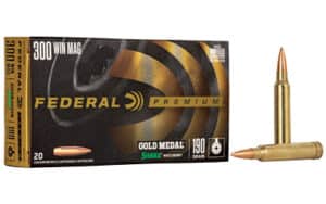 Federal Gold Medal 300 Win Mag 190 gr Sierra MatchKing BTHP ammunition box, 20 rounds