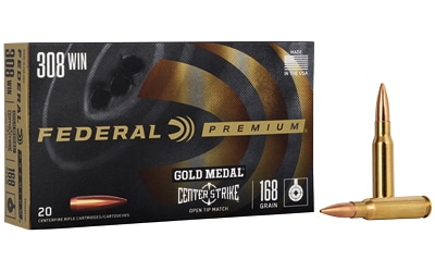Federal Gold Medal CenterStrike .308 Win 168 gr Open Tip Match ammunition box, 20 rounds