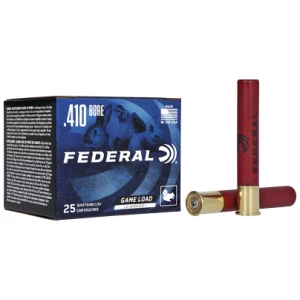 Box of Federal Game-Shok Hi-Brass .410 3 inch 11/16 oz #5 lead shot shells, 25 per box