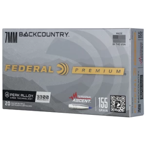 Federal Premium Terminal Ascent 7mm Backcountry 155gr ammunition box, 20 rounds