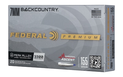 Federal Premium Terminal Ascent 7mm Backcountry 155gr ammunition box, 20 rounds
