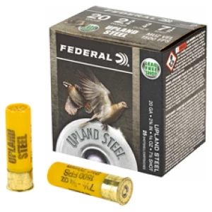 Box of Federal Upland Steel 20 ga 2.75 in 7/8 oz #7.5 shot, 25-count