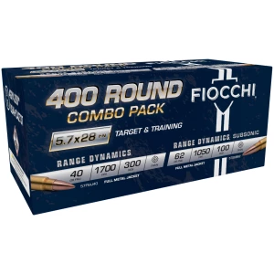 Fiocchi 5.7x28mm Target & Training Combo Pack box image — 400 rounds