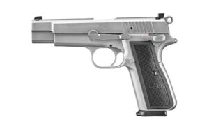 FN High Power 9mm stainless pistol with 4.7-inch barrel and two 17-round magazines