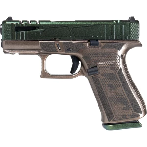 Glock G43X MOS Shark Coast Tactical Cypress Raptor Cut — green slide, flat dark earth frame