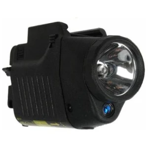 GLOCK tactical light with integrated red laser mounted on GL rail, black polymer housing