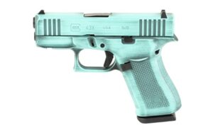 Glock 43X 9mm pistol in Battleworn Robin's Egg Blue Cerakote with 3.41-inch barrel