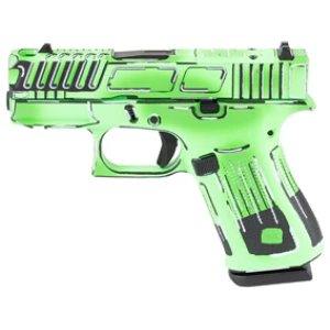 Glock 43X Comp 9mm Anime Green Cerakote ported pistol right-side view