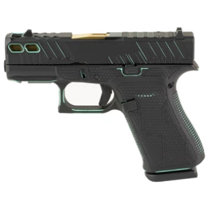 Glock 43X 9mm subcompact pistol in black with Robbin Blue Cerakote accents, 3.41 inch barrel