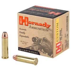 Box of Hornady Custom .357 Magnum 158 gr XTP Jacketed Hollow Point ammunition, 25 rounds