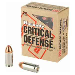 Box of Hornady Critical Defense .45 ACP 185 gr FTX 20 rounds