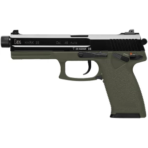 Heckler & Koch HK Mark 23 .45 ACP pistol with OD green frame and black slide, 5.87-inch threaded barrel
