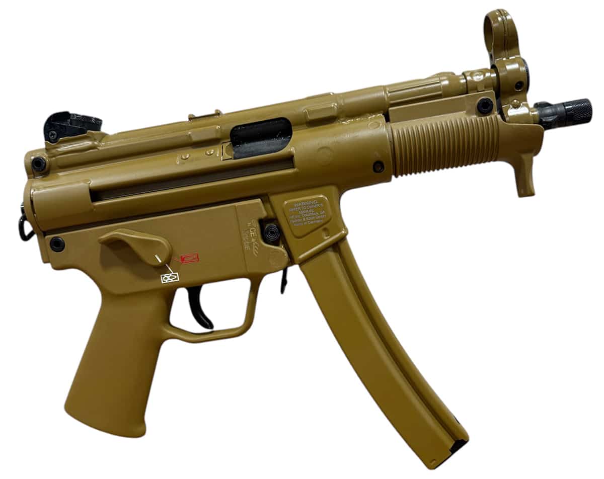 Heckler & Koch SP5K-PDW 9mm pistol in Flat Dark Earth with threaded barrel and two magazines