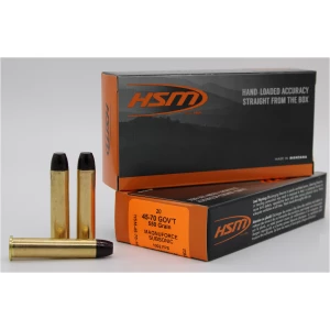 HSM 45-70 Gov 550gr hard cast flat nose ammunition 20rd box Hi-Tek coated