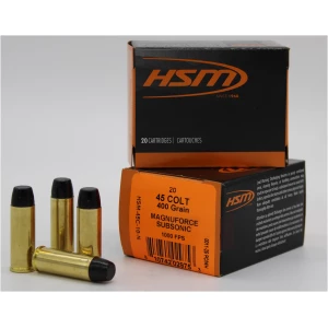 HSM Subsonic .45 Long Colt 400gr Hi-Tek hard cast flat nose ammunition box