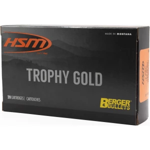 HSM 7MM PRC 168gr Trophy Gold cartridge box with 20 rounds