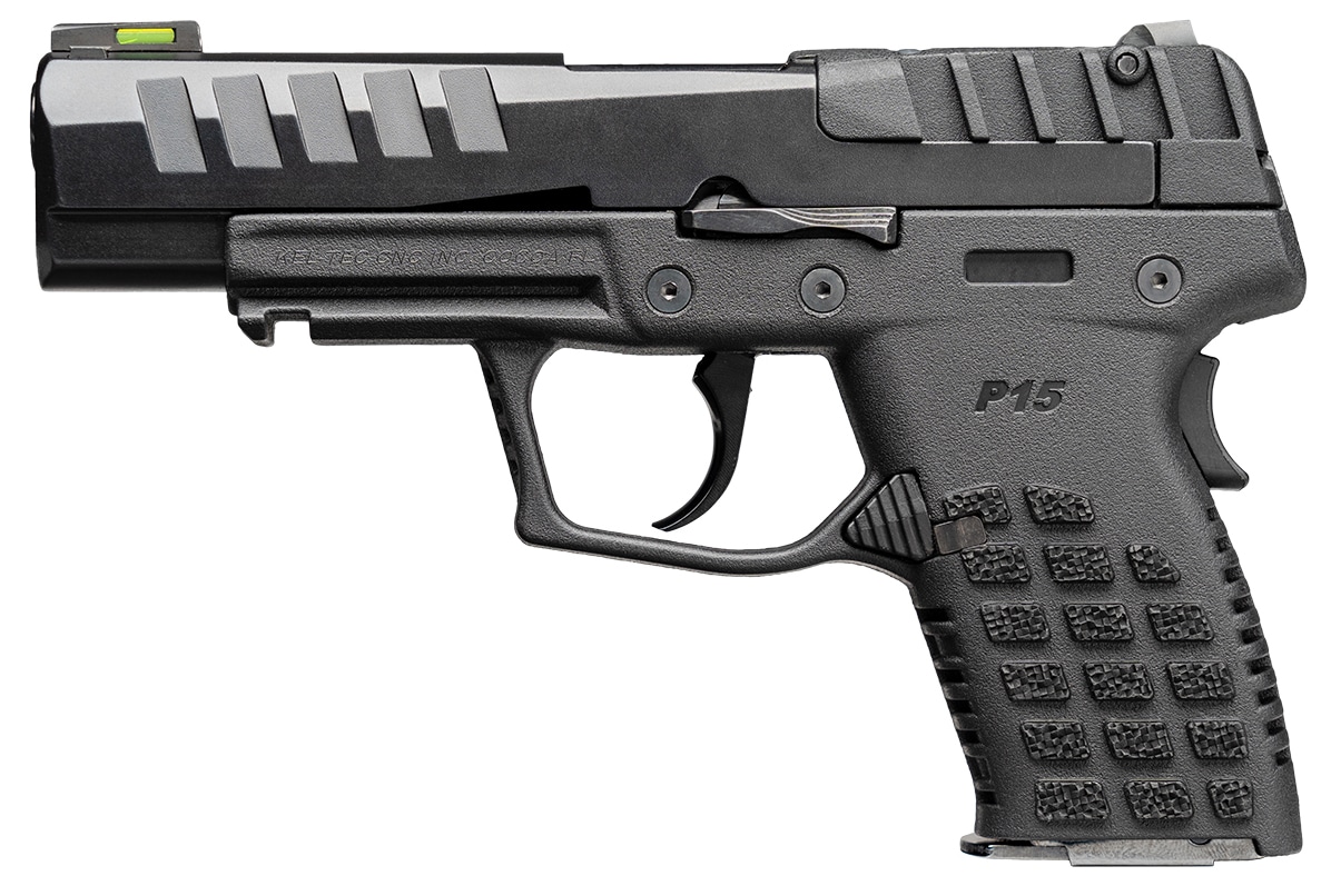 Kel-Tec P15 CA-compliant 9mm pistol with 4 inch barrel and black polymer frame