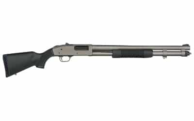 Mossberg 590A1 12 gauge 20-inch Tungsten Cerakote pump-action shotgun with black synthetic stock